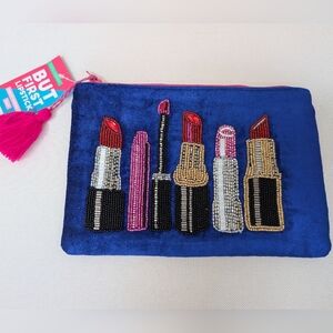 But First Lipstick Blue Beaded Lipstick Design Clutch